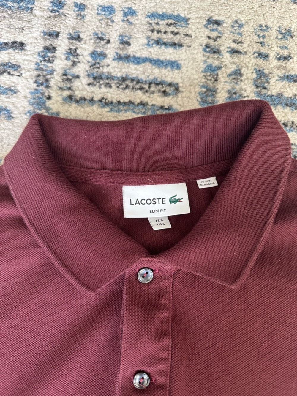 Lacoste L.12.12 Slim Fit Piqué Polo Maroon size Large (Excellent) w/ Free gray - Picture 5 of 11